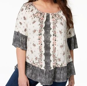 Style & Co Mixed Print Dainty Floral Top